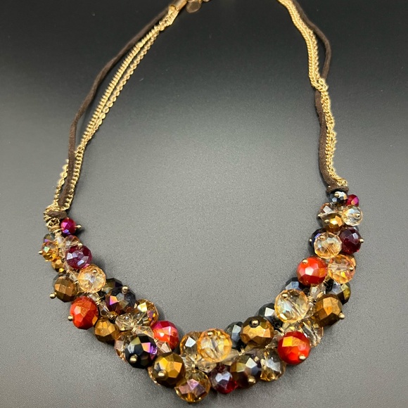 Ali Khan New York signed red / topaz / bronze crystal necklace - Picture 1 of 4